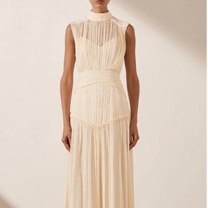 Shona Joy, CLEMENCE HIGH NECK MIDI DRESS - CREAM, Size 10